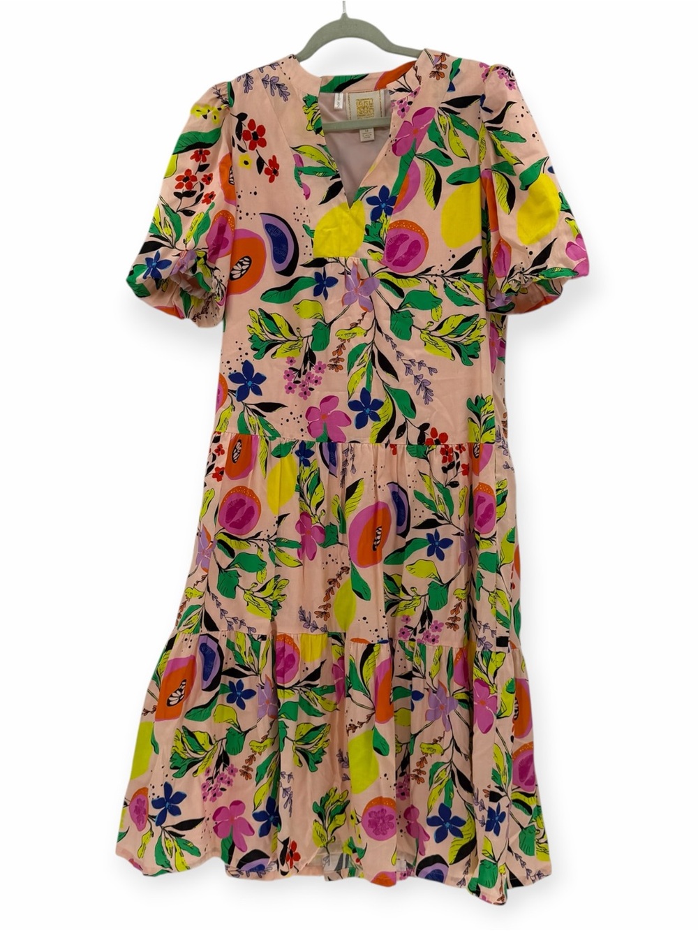 Gorgeous Emily McCarthy Midi Dress Fruit Floral Citrus Size Medium Coastal